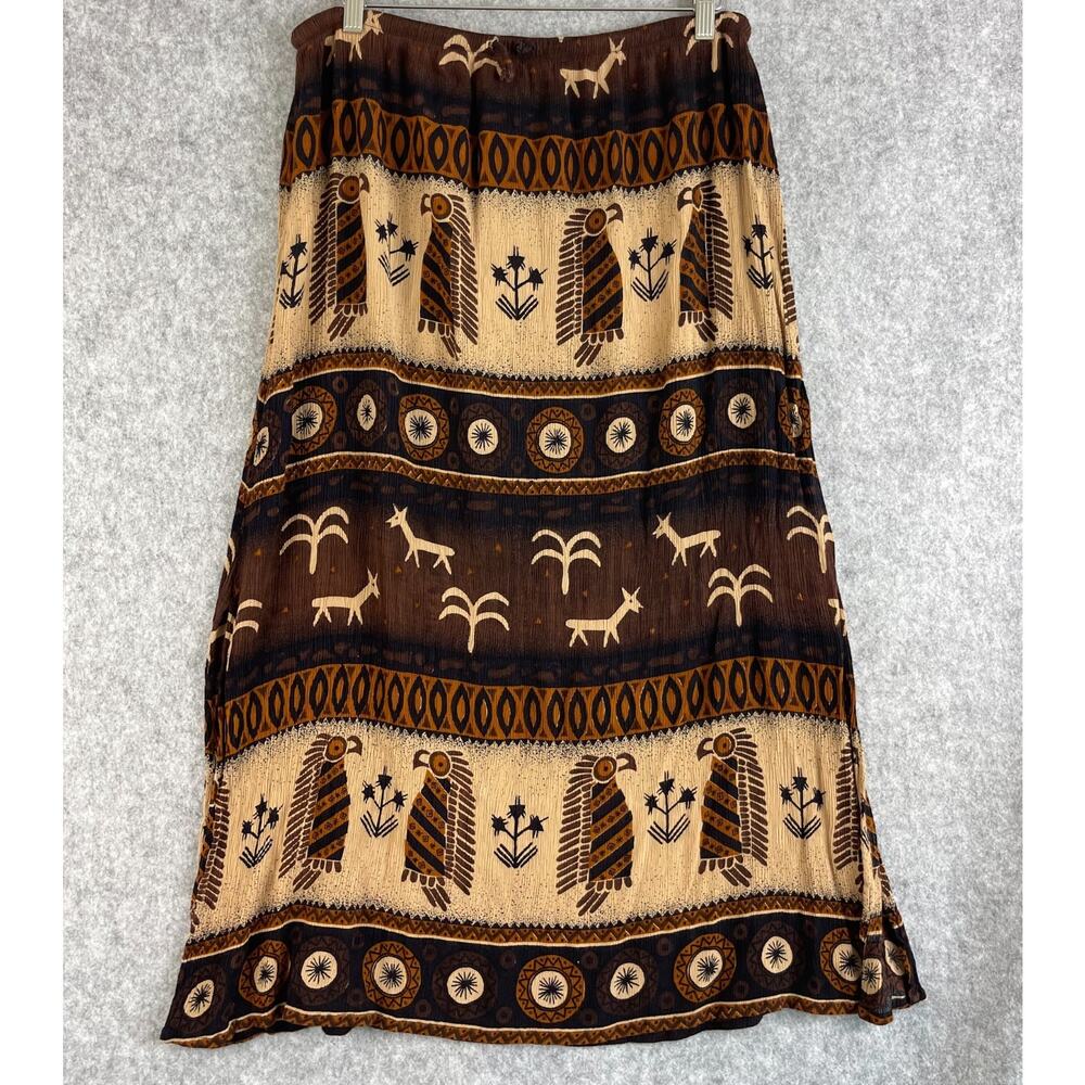 Vintage Bila Skirt Womens Medium Brown Pull On Aztec Tribal Gypsy Boho Peasant